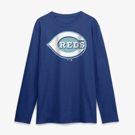 Cincinnati Reds Summer Wave Long Sleeve T-Shirt - Blue - Front View