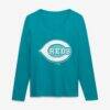 Cincinnati Reds Women's Summer Wave Long Sleeve V-Neck T-Shirt - - Front View