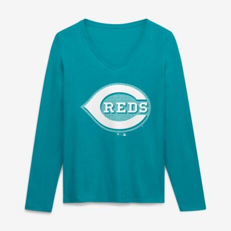 Cincinnati Reds Women's Summer Wave Long Sleeve V-Neck T-Shirt - - Front View