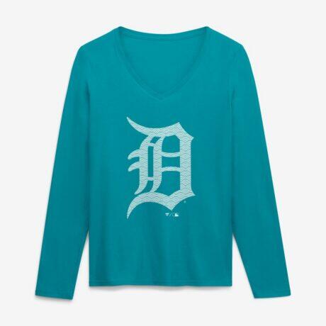 Detroit Tigers Women's Summer Wave Long Sleeve V-Neck T-Shirt - - Front View