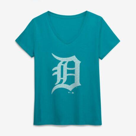Detroit Tigers Women's Summer Wave V-Neck T-Shirt - Aqua - Front View