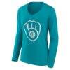 Milwaukee Brewers Women's Summer Wave Long Sleeve V-Neck T-Shirt - - Detail View