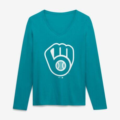 Milwaukee Brewers Women's Summer Wave Long Sleeve V-Neck T-Shirt - - Front View