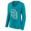 San Diego Padres Women's Summer Wave Long Sleeve V-Neck T-Shirt - - Detail View