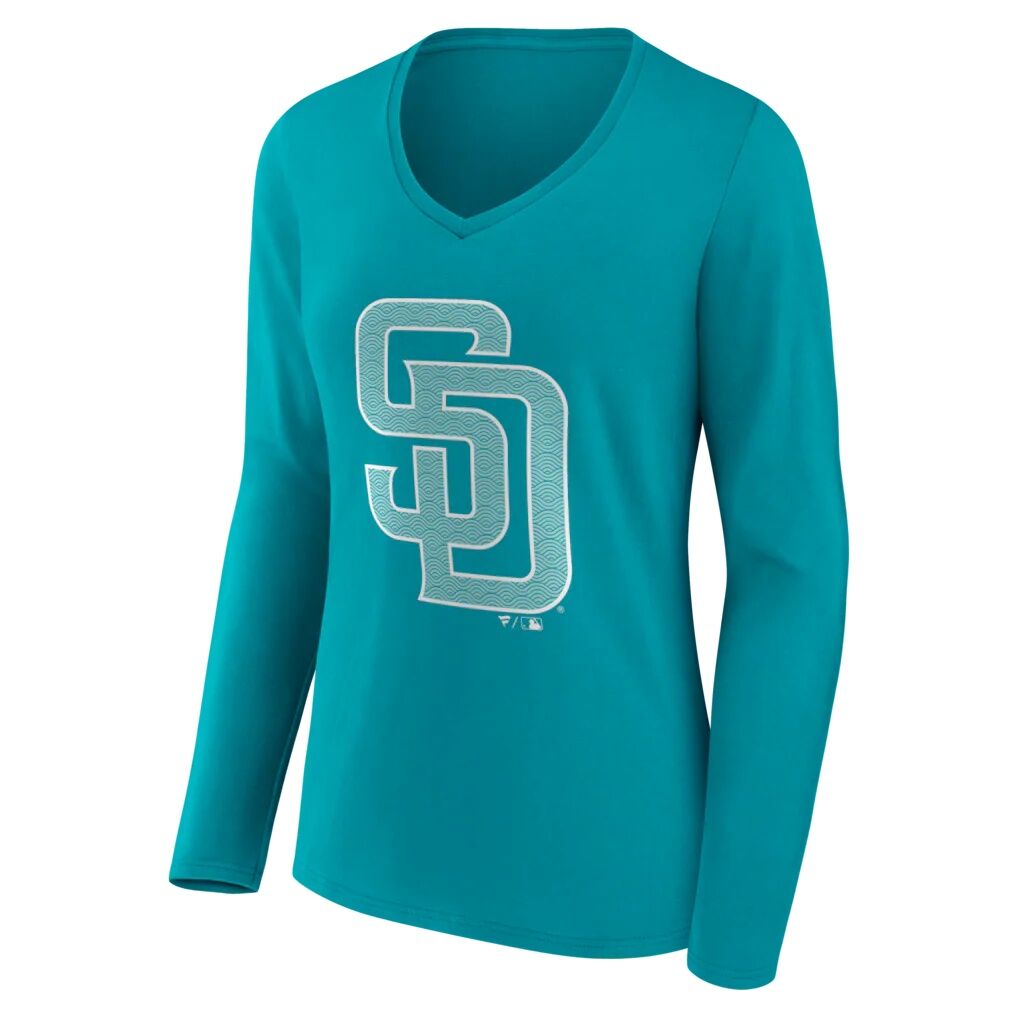 San Diego Padres Women's Summer Wave Long Sleeve V-Neck T-Shirt - Aqua