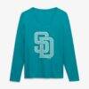 San Diego Padres Women's Summer Wave Long Sleeve V-Neck T-Shirt - - Front View