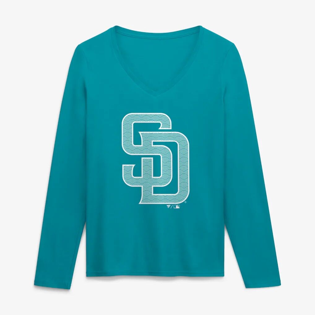 San Diego Padres Women's Summer Wave Long Sleeve V-Neck T-Shirt - Aqua