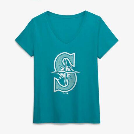 Seattle Mariners Women's Summer Wave V-Neck T-Shirt - Aqua - Front View