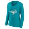 Toronto Blue Jays Women's Summer Wave Long Sleeve V-Neck T-Shirt - - Detail View