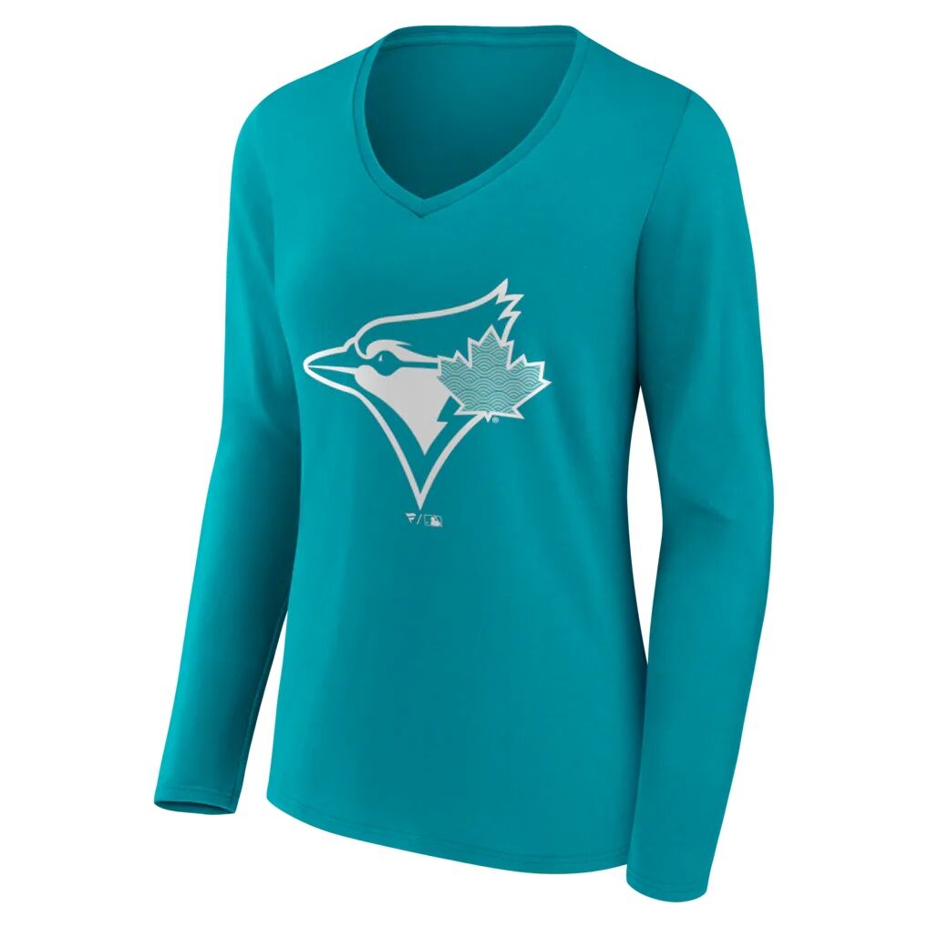 Toronto Blue Jays Women’s Summer Wave Long Sleeve V-Neck T-Shirt – Aqua