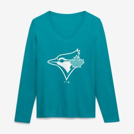 Toronto Blue Jays Women's Summer Wave Long Sleeve V-Neck T-Shirt - Aqua
