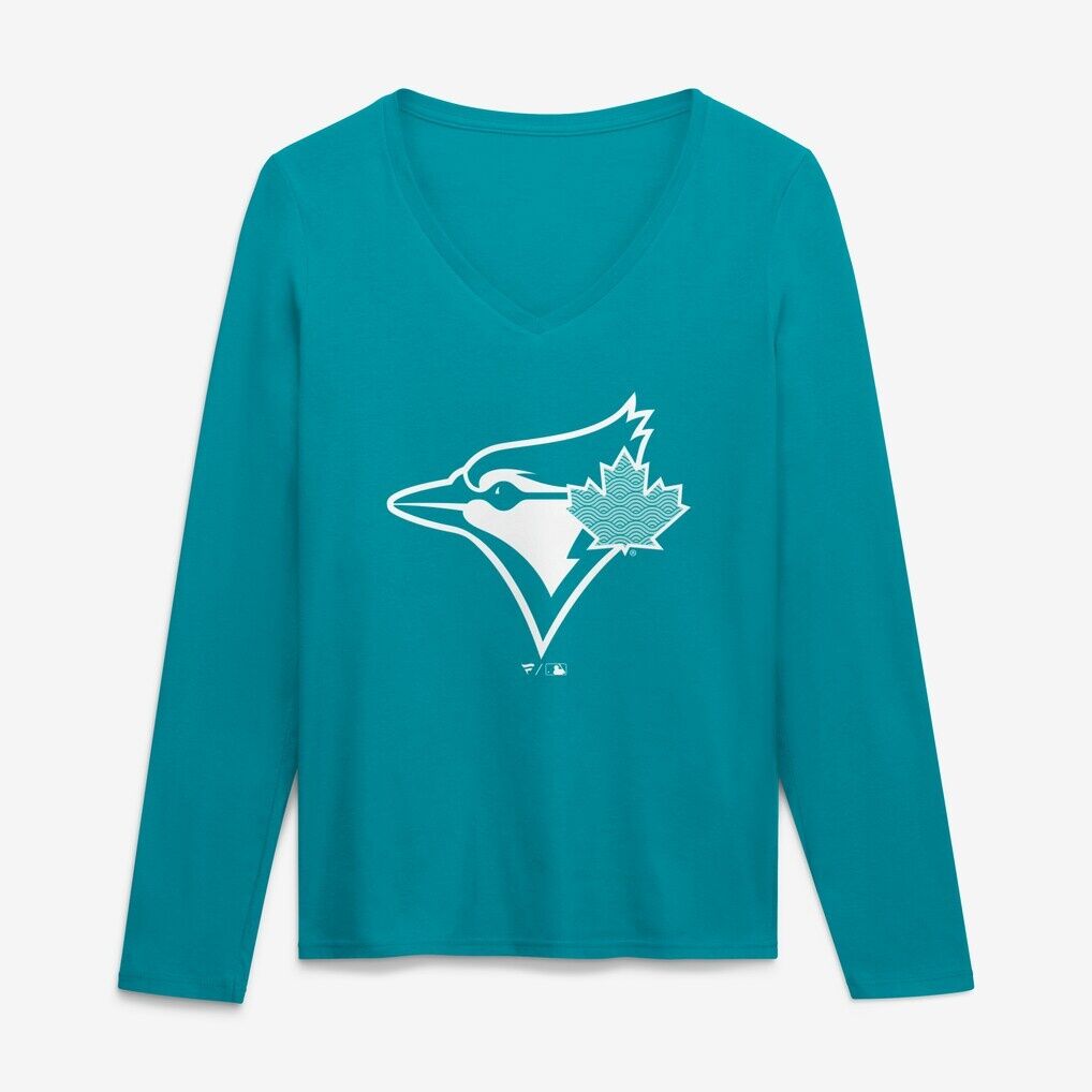 Toronto Blue Jays Women’s Summer Wave Long Sleeve V-Neck T-Shirt – Aqua