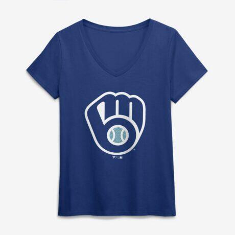Milwaukee Brewers Women's Summer Wave V-Neck T-Shirt - Blue - Front View