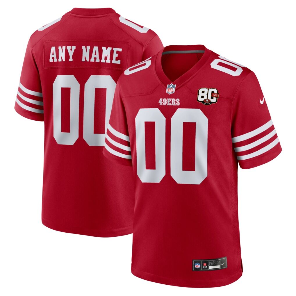 San Francisco 49ers Nike Youth 80th Anniversary Custom Game Jersey - Scarlet