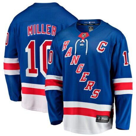 JT Miller New York Rangers Fashion7 Home Captain's Patch Breakaway Jersey - Blue - Front View