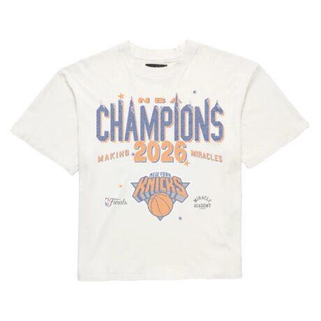 New York Knicks Miracle Academy Unisex 2026 NBA Champions T-Shirt - Cream - Side View