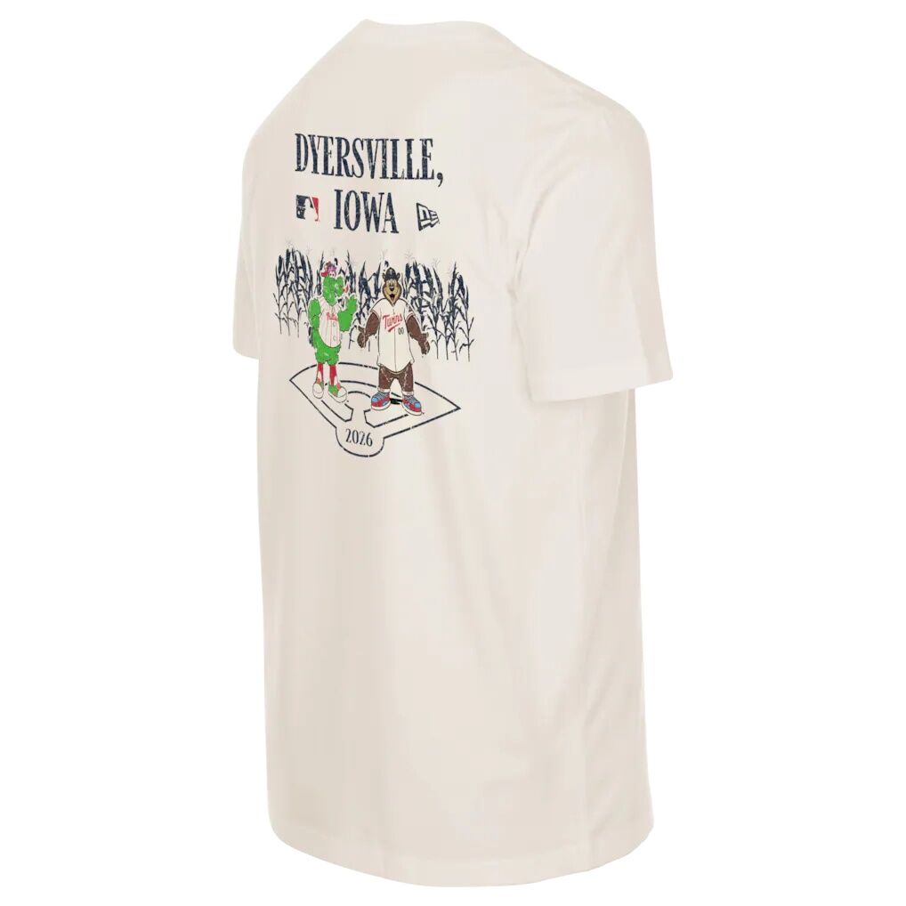 Philadelphia Phillies vs. Minnesota Twins New Era 2026 Field of Dreams Phillie Phanatic & T.C. Bear T-Shirt - Natural