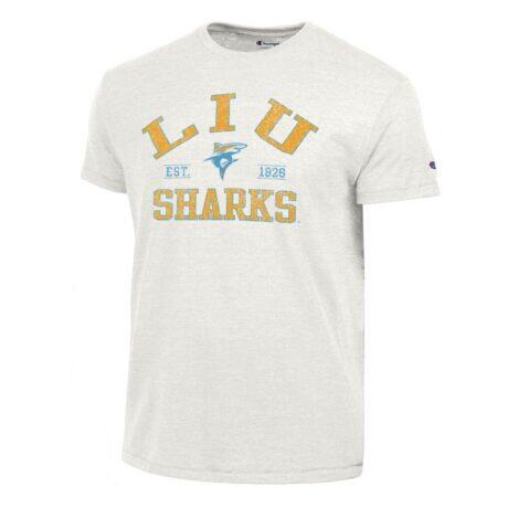 LIU Sharks Champion Established Date Ultimate Tri-Blend T-Shirt - White - Front View