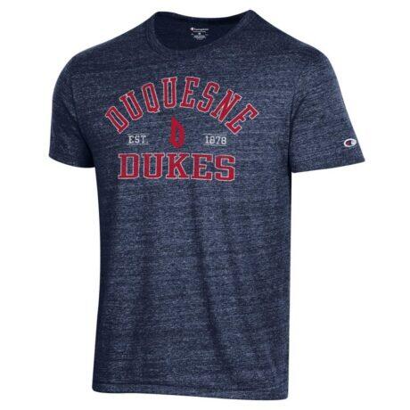 Duquesne Dukes Champion Established Date Ultimate Tri-Blend T-Shirt - Blue - Front View