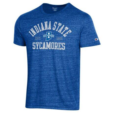 Indiana State Sycamores Champion Established Date Ultimate Tri-Blend T-Shirt - Blue - Front View
