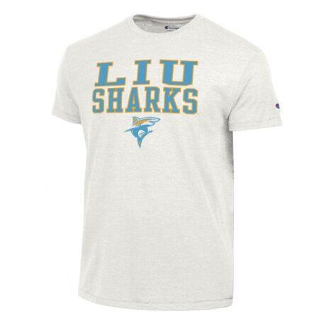 LIU Sharks Champion Stacked Ultimate Tri-Blend T-Shirt - White - Front View