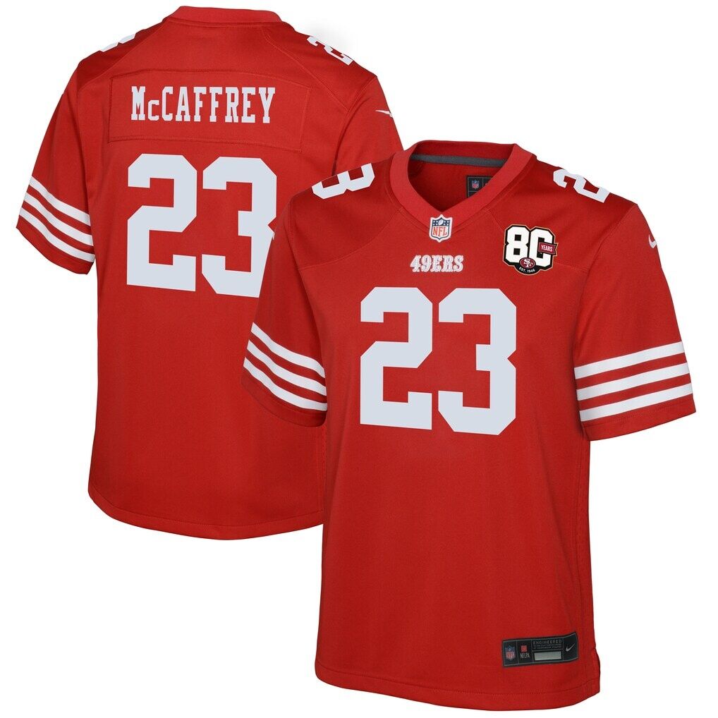 Christian McCaffrey San Francisco 49ers Nike Youth 80th Anniversary Game Jersey - Scarlet
