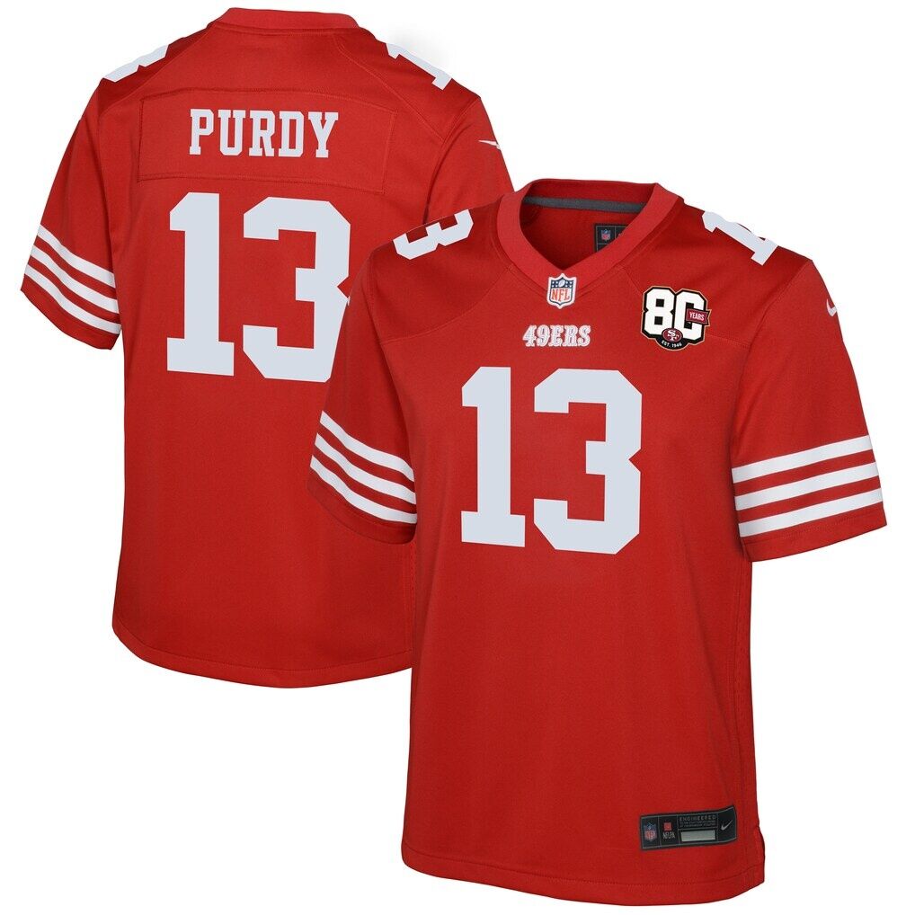 Brock Purdy San Francisco 49ers Nike Youth 80th Anniversary Game Jersey - Scarlet