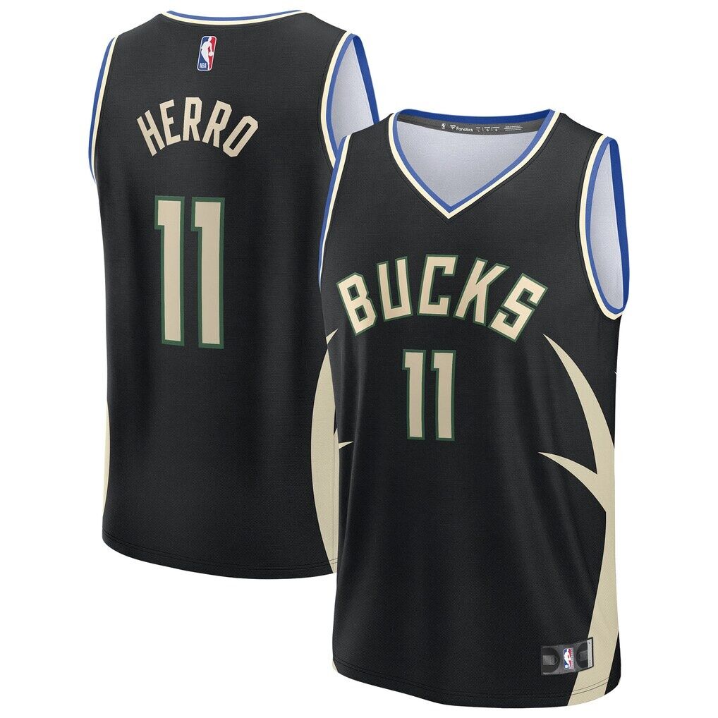Tyler Herro Milwaukee Bucks Fashion7 Youth Fast Break Replica Jersey - Black - Statement Edition