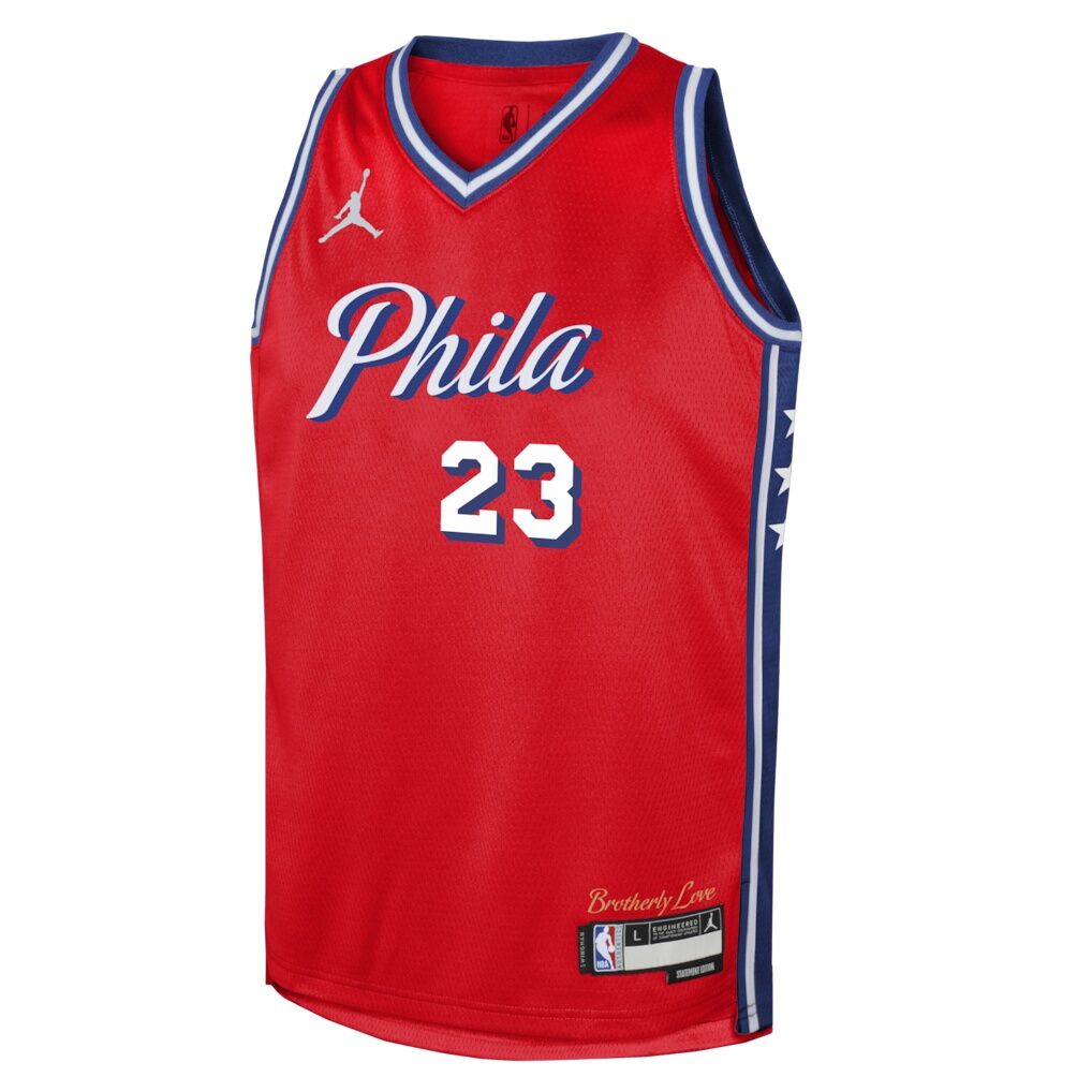 LeBron James Philadelphia 76ers Jordan Brand Youth Swingman Jersey - Red - Statement Edition