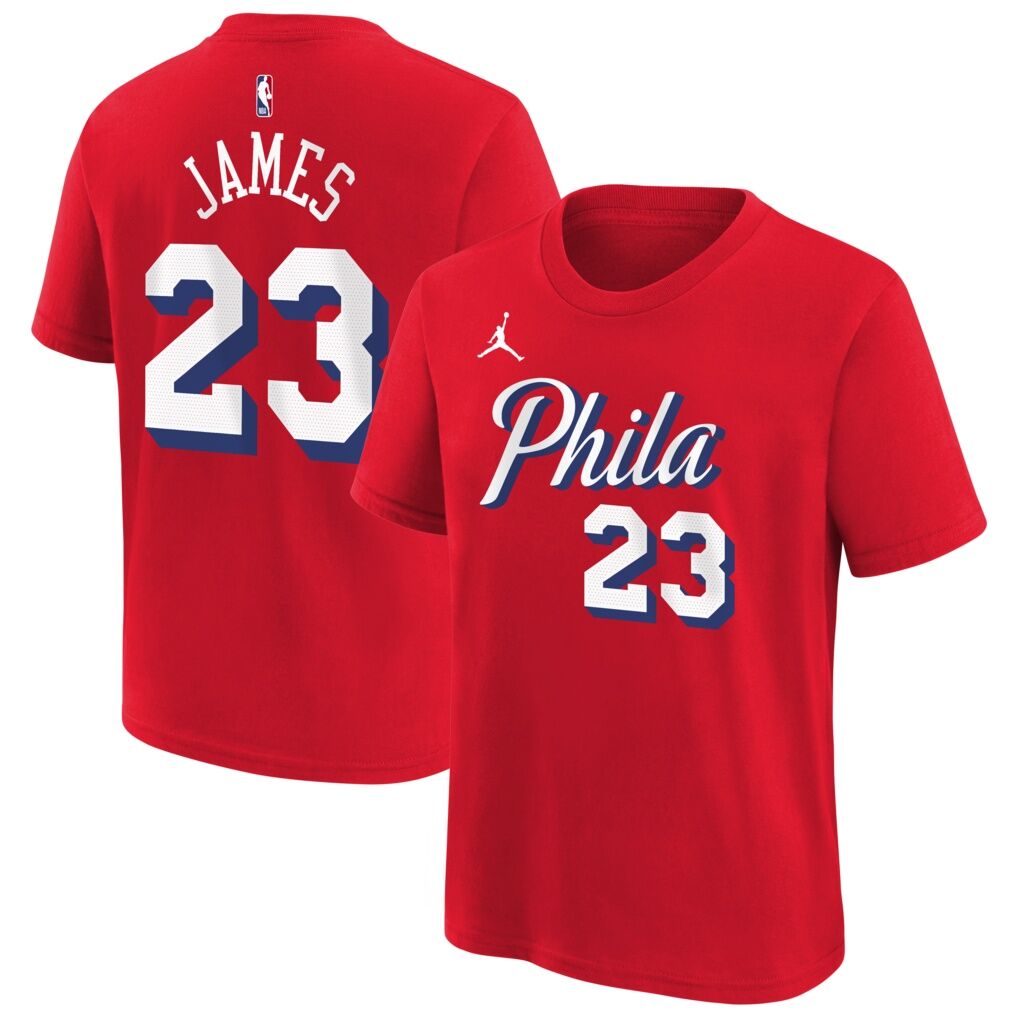 LeBron James Philadelphia 76ers Jordan Brand Youth Statement Name & Number T-Shirt
