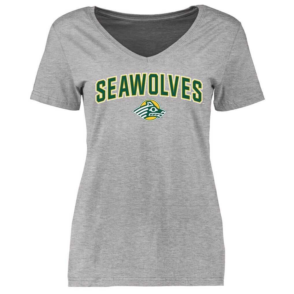 Alaska Anchorage Seawolves Women's Proud Mascot V-Neck T-Shirt - Heather Gray