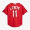 Barry Larkin Cincinnati Reds Mitchell & Ness Throwback Cooperstown Mesh Batting Practice Jersey - Scarlet - Detail View