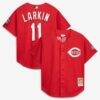 Barry Larkin Cincinnati Reds Mitchell & Ness Throwback Cooperstown Mesh Batting Practice Jersey - Scarlet - Front View