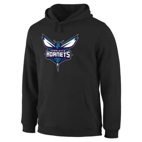 Charlotte Hornets Primary Logo Pullover Hoodie - Black - Front View