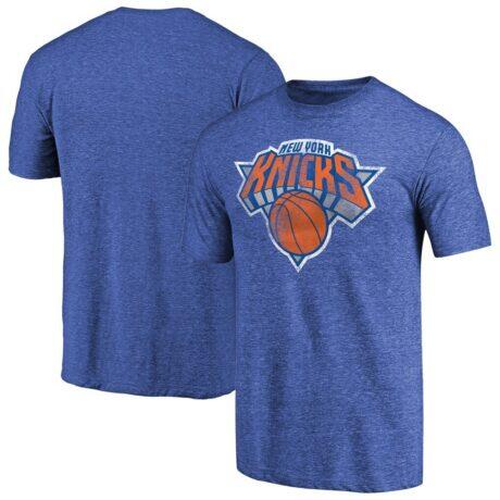 New York Knicks Distressed Team Logo Tri-Blend T-Shirt - Heather Royal - Front View