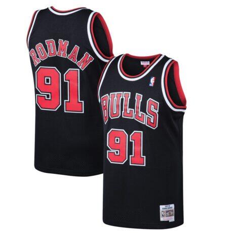 Dennis Rodman Chicago Bulls Mitchell & Ness 1997/98 Hardwood Classics Swingman Jersey - Black - Front View