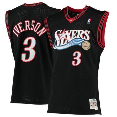 Allen Iverson Philadelphia 76ers Mitchell & Ness 2000/01 Hardwood Classics Swingman Jersey - Black - Front View