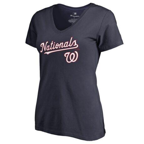 Washington Nationals Women's Team Lockup T-Shirt - Navy - Front View