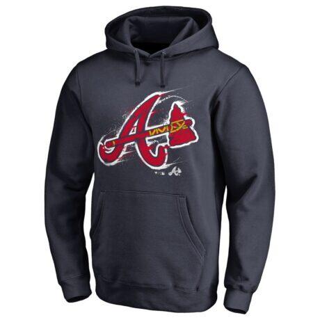 Atlanta Braves Splatter Logo Pullover Hoodie - Navy - Front View
