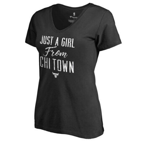 Chicago Bulls Women's Just a Girl V-Neck T-Shirt - Black - Front View