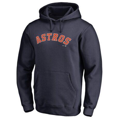 Houston Astros Official Wordmark Fitted Pullover Hoodie - Navy - Front View