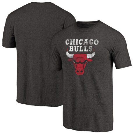 Chicago Bulls Distressed Logo Tri-Blend T-Shirt - Black - Front View