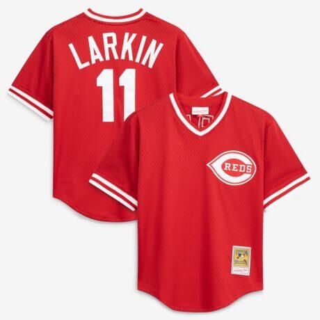Barry Larkin Cincinnati Reds Mitchell & Ness Authentic Batting Practice Jersey - Red - Front View