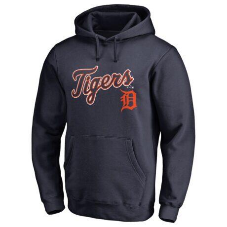 Detroit Tigers Team Lockup Fitted Pullover Hoodie - Navy - Front View