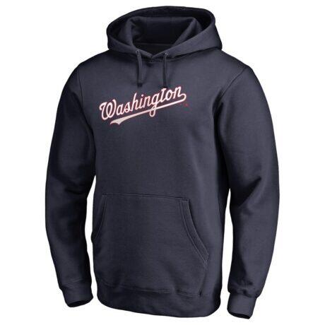 Washington Nationals Official Wordmark Fitted Pullover Hoodie - Navy - Front View