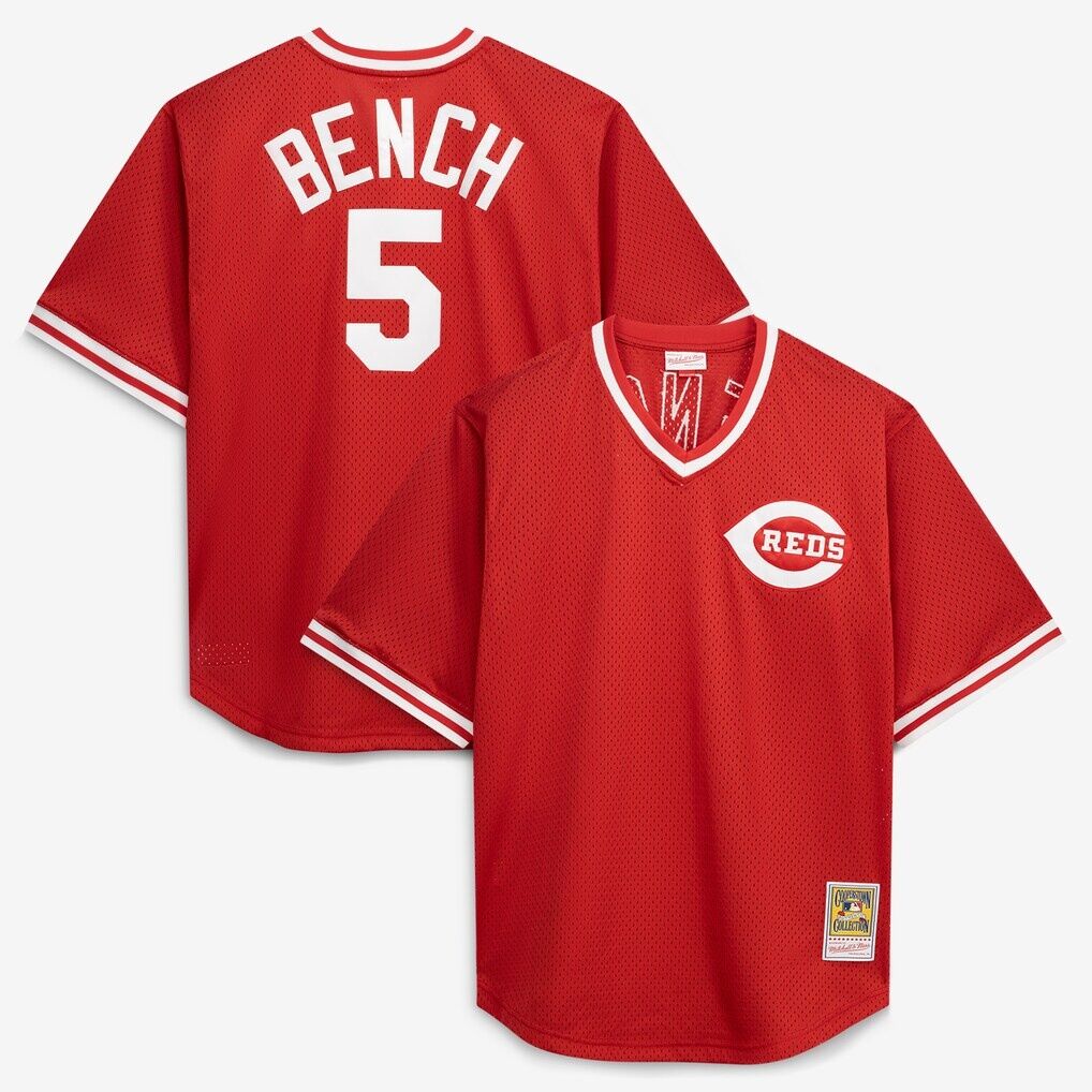 Johnny Bench Cincinnati Reds Mitchell & Ness Cooperstown Collection Big & Tall Mesh Batting Practice Jersey