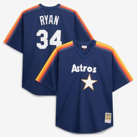 Nolan Ryan Houston Astros Mitchell & Ness Cooperstown Collection Big & Tall Mesh Batting Practice Jersey - Navy - Front View
