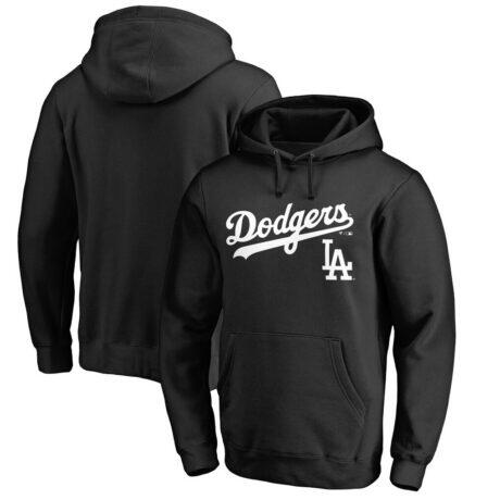 Los Angeles Dodgers Team Lockup Fitted Pullover Hoodie - Black - Front View
