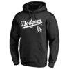 Los Angeles Dodgers Team Lockup Fitted Pullover Hoodie - Black - Side View