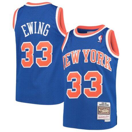 Patrick Ewing New York Knicks Mitchell & Ness Youth Hardwood Classics Swingman Throwback Jersey - Blue - Front View